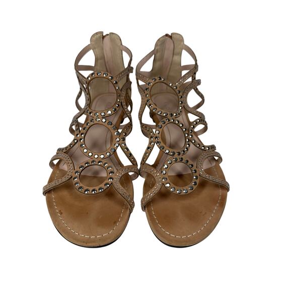 Klub Nico Joella Sandals Flats Leather Tan Size 7 Neutral Zipper Studded Boho - Picture 2 of 10